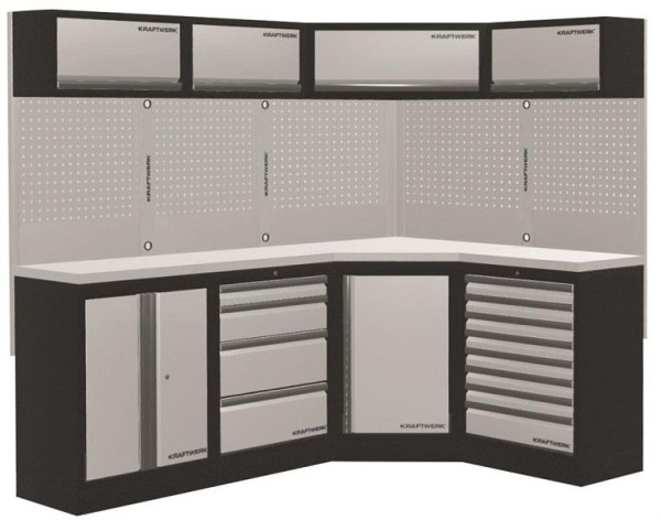 Kraftwerk Mobilio combinaison 4 personnes, armoire basse, armoire d'angle, armoire murale, plaque en acier inoxydable, 3964NIX