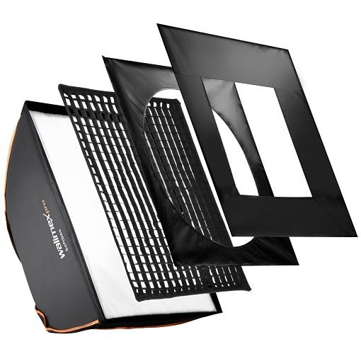 Walimex pro Softbox PLUS Orange Line 80x120, avec grille et deux masques, avec diffuseur avant et intermédiaire et sac de transport, 18802