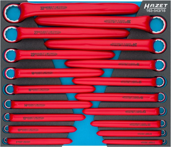 Jeu de clés polygonales Hazet, isolation de protection, profil extérieur à double hexagone, 7 - 32, nombre d'outils : 18, 163-543/18