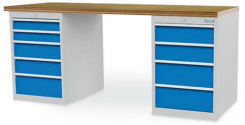 Établi en rangée Bedrunka+Hirth, R 18-24, nombre de tiroirs : 9, dimensions en mm (LxPxH) : 1500 x 750 x 859, 03.15.580.9V