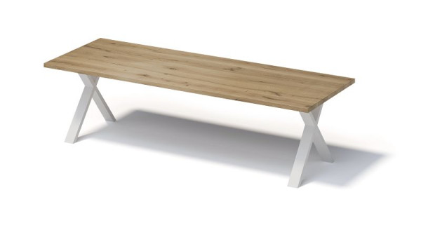 Bisley Fortis Table Regular, 2800 x 1000 mm, bord droit, surface huilée, cadre en X, surface: naturel / couleur du cadre: blanc trafic, F2810XP396