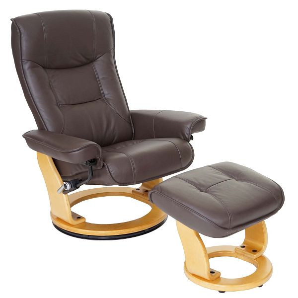 Chaise de relaxation Mendler MCA Hamilton, tabouret de chaise TV, capacité de charge de 130 kg en cuir véritable, marron, marron naturel, 56051