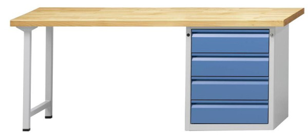 Établi combiné ANKE; 2000x700 mm; RAL 7035/5012; Armoire de socle droite (E) 625x640x800 mm, 4 tiroirs
