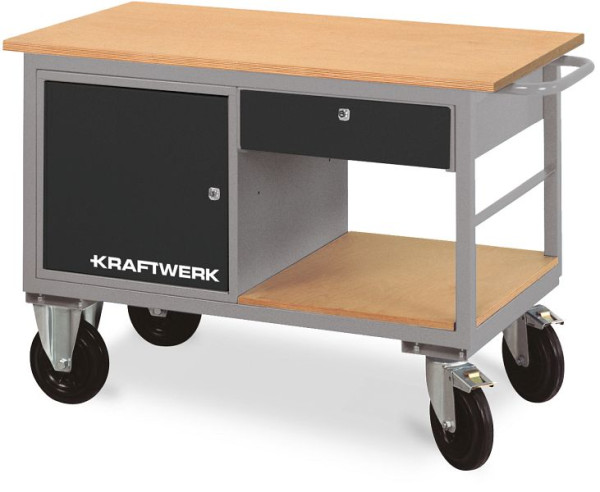 Chariot d'atelier Kraftwerk avec 1 tiroir, 1 tiroir et 1 étagère, 835x1300x600 mm, 83 KG, 143835005