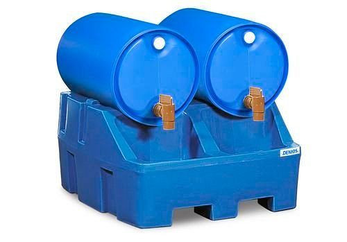 Station de remplissage DENIOS PolySafe RS en polyéthylène (PE), bleu, pour 2 fûts de 200 litres chacun, 163-131