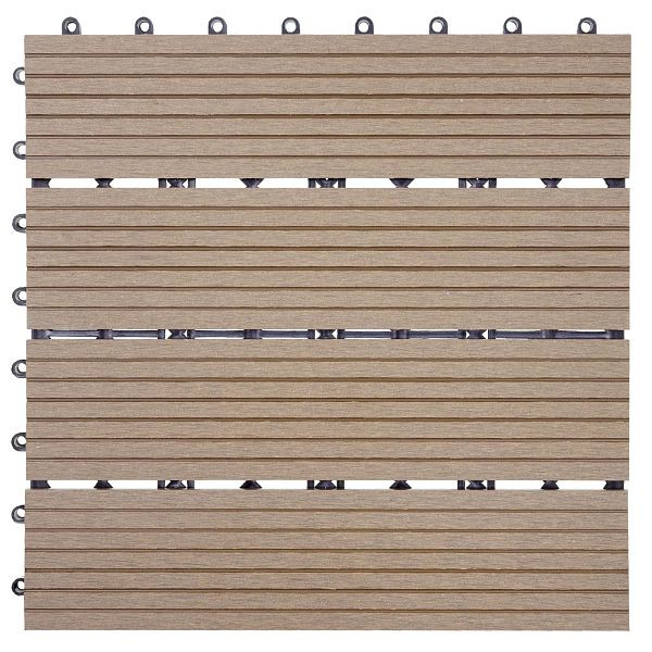 Carrelage de sol Mendler WPC Rhone, balcon/terrasse aspect bois, 11x chaque 30x30cm = 1m², base, teck linéaire, 54440