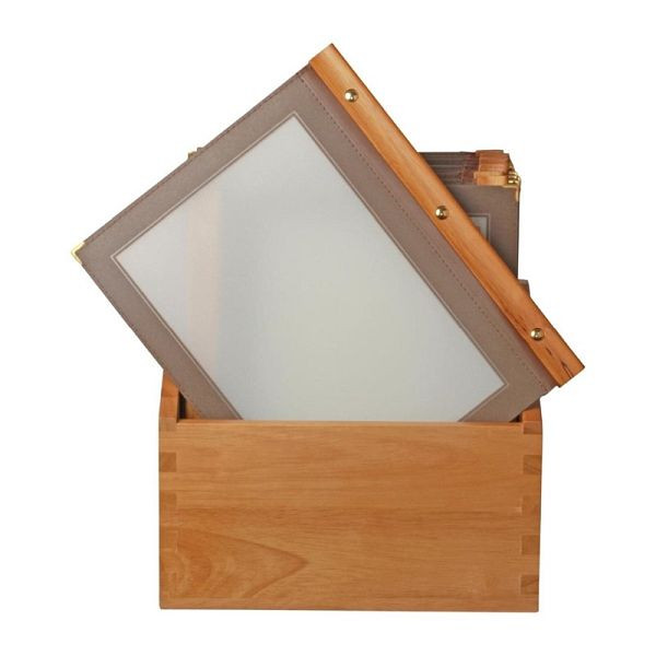 Chemises de menu Securit avec boîte en bois, marron A4, UE: 20 pièces, H762