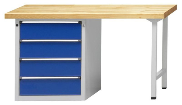 Établi combiné ANKE; 1500x700 mm; RAL 7035/5010; Armoire inférieure gauche (V-BL) 660x615 mm, 4 tiroirs 180 mm