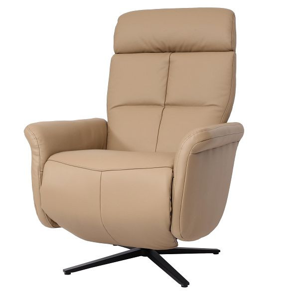 Fauteuil relax Mendler HWC-L10, fauteuil TV design, fauteuil TV, fauteuil inclinable, fonction inclinable, cuir intégral, taupe, 98380