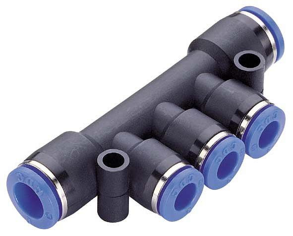 temporisateur B-VTL-2x8-3x6-KU, connecteur de distributeur - installation de conduite en plastique, tuyau Ø : 8 mm, tuyau Ø : 6 mm, UE : 5 pièces, 03901505