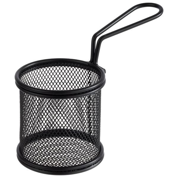 Panier de service APS, Ø 8 x 7,5 cm, acier inoxydable, noir, poignée : 9,5 cm, -SNACKHOLDER-, 40624