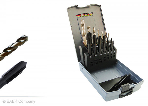 BAER Set HSSE STAINLESS STEEL : Taraud machine pour trou débouchant / foret de carottage : M 3 - 12, B1931