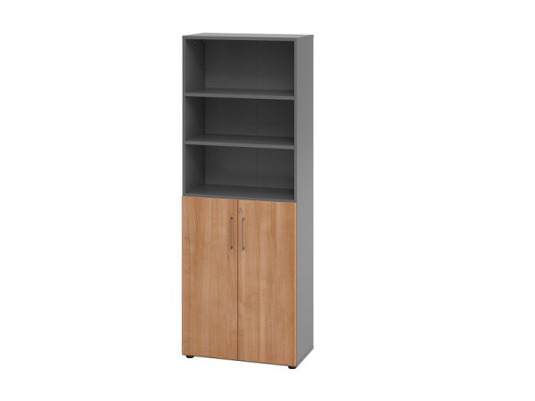 Hammerbacher armoire combinée 6OH/portes 3OH 968T3 graphite/noyer, 80 x 42 x 215,4 cm, V968T3/G/N/BS