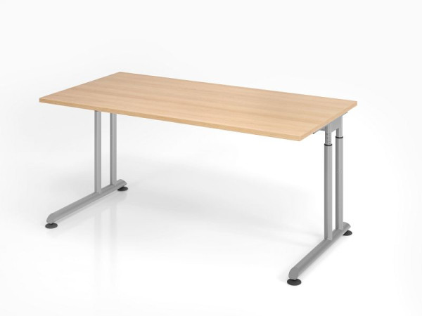 Bureau Hammerbacher ZS16, 160 x 80 cm, plateau : chêne, épaisseur 25 mm, chant épais en ABS, forme rectangulaire, argent, VZS16/E/S