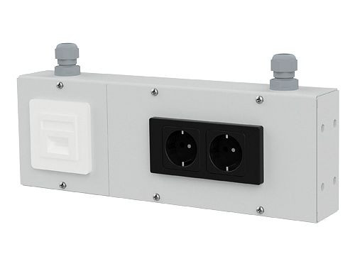 Unité énergétique Bedrunka+Hirth avec 2x Schuko et 1x réseau, dimensions en mm (LxPxH) : 375 x 60 x 130, PTEK375
