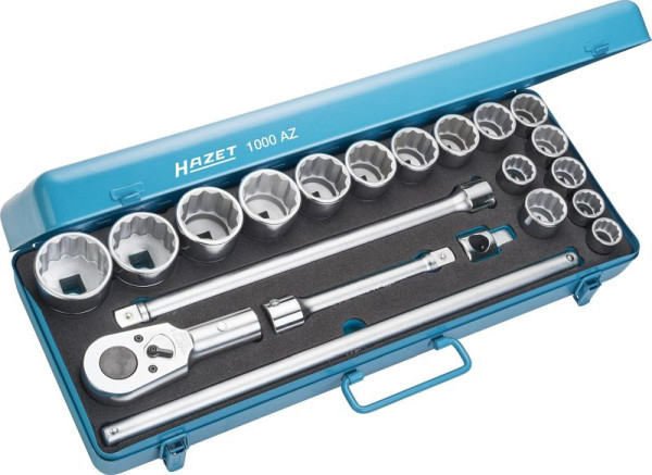 Jeu de clés à douilles Hazet, carré creux 20 mm (3/4 pouce), profil extérieur double hexagone, nombre d'outils : 21, 1000AZ