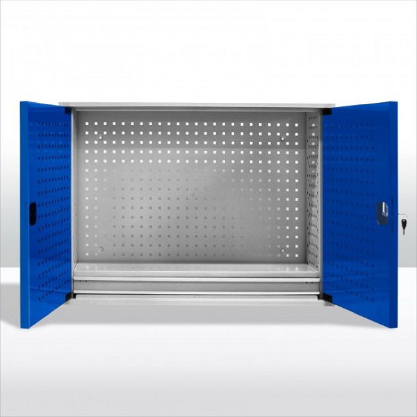 Armoire murale ADB 2 portes avec tiroir et étagère, dimensions H x L x P : 755 x 1050 x 310 mm, corps : gris clair (RAL 7035), portes : bleu gentiane (RAL 5010), 52607