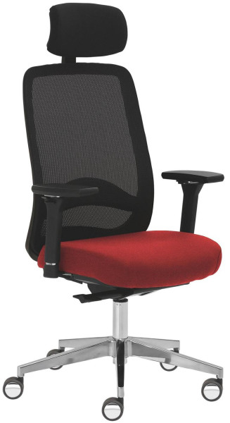 Chaise pivotante Mayer Sitzmöbel , accoudoirs 4D, piètement en aluminium, dossier en résille, roulettes pour sols durs, rouge cerise, 2228_AV4D_KS_SYM++_POL_ROB_30611