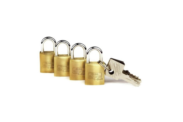 BURG-WÄCHTER lot de 4 - cadenas à cylindre Quadro 222 15 SB, HxLxP (extérieur) : 34 x 15 x 9,3 mm, UE : 40 pièces (10x jeux de 4), 16001