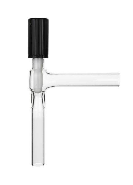 Vanne d'angle Rettberg pour vide poussé avec axe PTFE, passage 0 - 10 mm, réglable, douille extérieure - Ø 22 mm, verre borosilicaté 3.3, 107000171
