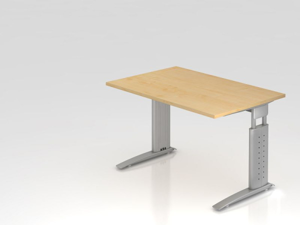 Bureau Hammerbacher pied C 120x80cm érable/argent, hauteur de travail 68-86 cm réglable, VUS12/3/S