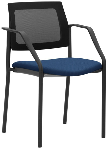 Chaise empilable Mayer Sitzmöbel , structure 4 pieds noir, dossier en résille, accoudoirs, bleu, 2519_V3_A_30612