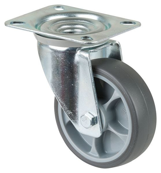 Rouleau de transport BS rollers, largeur 32 mm, Ø100 mm, jusqu'à 110 kg, pneus thermoplastiques gris, roulements à rouleaux, plateau, lot de 4, L400.B44.101