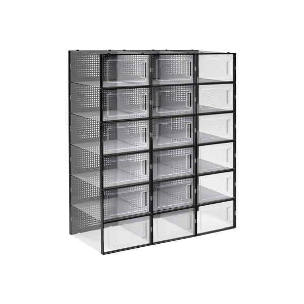 SONGMICS Boîtes à chaussures empilables, lot de 18, noir, LSP18SBKV1