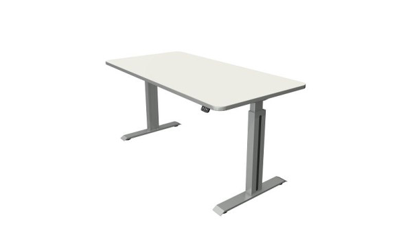 Kerkmann table debout/assise L 1600 x P 800 mm, argent, réglable en hauteur électriquement de 740 à 1230 mm, blanc/argent, 10175810