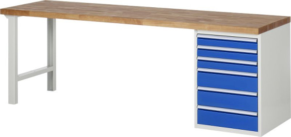 Etabli RAU série 7000 - conception modulaire, conteneur de sous-structure (6x tiroirs), 2500x840x700 mm, 03-7515A1-257B4S.11