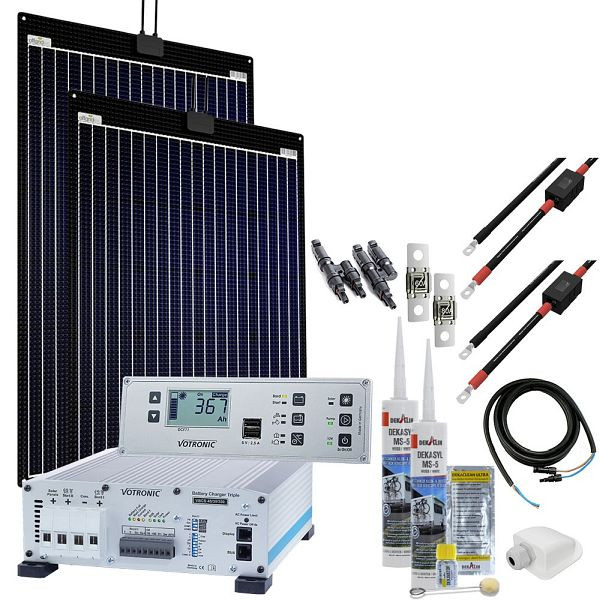 Système solaire pour camping-car Offgridtec mTriple Flex L avec 2 chargeurs triples 160 W 45/30/350 VBCS et panneau combiné Jupiter 5748 VPC, 4-01-010410-004