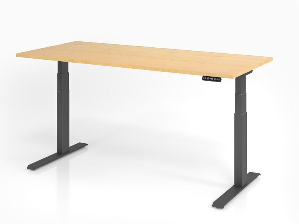 Bureau Hammerbacher XDKB19, 180 x 80 cm, plateau : érable, épaisseur 25 mm, chant épais en ABS, forme rectangulaire, graphite, VXDKB19/3/G