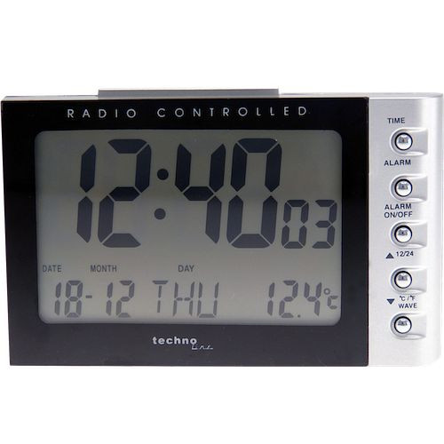Réveil radio-piloté Technoline noir, horloge radio-pilotée avec possibilité de réglage manuel, dimensions : 115 x 73 x 75 mm, WT 188 noir