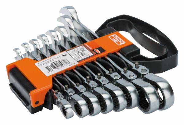 Jeu de clés mixtes à cliquet Bahco, 8 pièces, tête articulée, 8-19 mm, 41RM/SH8