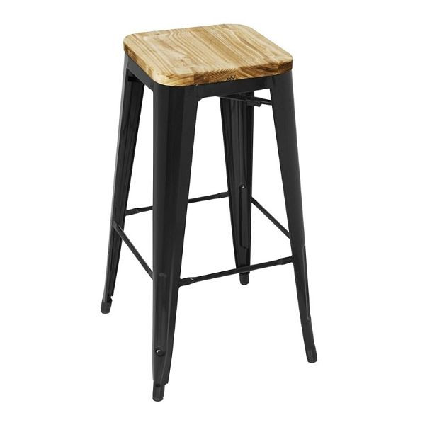 Bolero Bistro Tabouret Haut avec Coussin d'Assise en Bois Noir (Lot de 4) (4 pièces), GM640