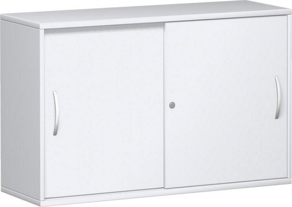 armoire à portes coulissantes geramöbel avec panneau central, 2 étagères décoratives, verrouillable, 1200x425x768, blanc/blanc, N-10S212-WW