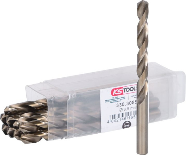 KS Tools Foret hélicoïdal HSS-G Co 5, 8,5 mm, paquet de 10, 330.3085