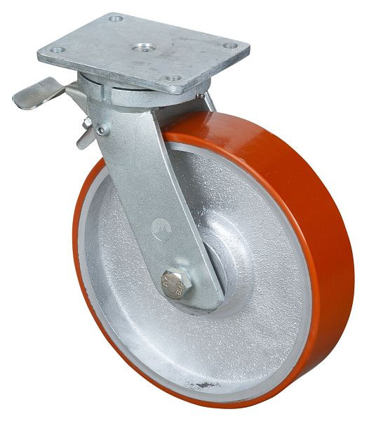 Roulettes BS Roulette robuste avec roue/blocage, largeur 75 mm, Ø300 mm, jusqu'à 2000 kg, polyuréthane coulé 95 Shore A, corps coulé, roulements à billes, RR120.C10.300