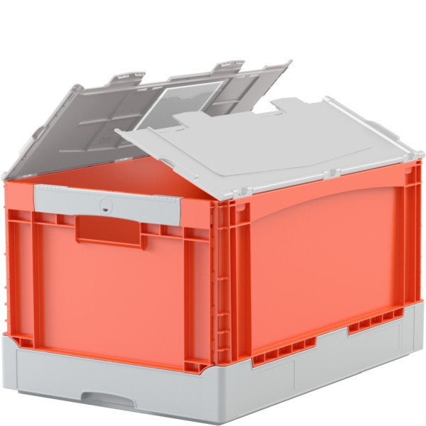 Boîte pliante BITOEQD64281R orange, couvercle de poignée fond nervuré, 400x297x600mm, 31464