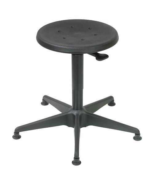 Tabouret Lotz ESD selon DIN EN 61340-5-1, PU noir, inserts en acier, hauteur d'assise 380-520 mm, déverrouillage par levier, piètement en acier, patins au sol, 3321.01