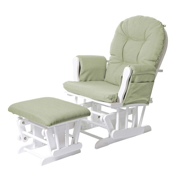 Fauteuil de relaxation Mendler HWC-C76, fauteuil à bascule avec tabouret, tissu/textile, vert clair, cadre blanc, 68388