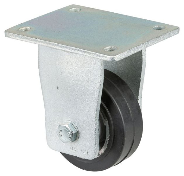 Roulette robuste BS Wheels, roulette fixe, largeur de roue 40 mm, Ø roue 100 mm, capacité de charge 150 kg, bandages élastiques noirs, aluminium, roulements à billes, RR110.B80.101