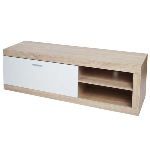 Mendler Meuble TV HWC-L33, Meuble TV, Table TV, Lowboard, Meuble TV, commode, bois 43x140x41cm, compartiment de rangement, aspect chêne, blanc, 98489