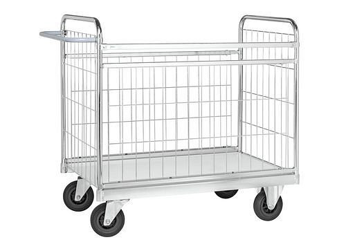 Chariot à colis Kongamek KM, galvanisé, parois latérales à grille flexible, TK 300 kg, roues en caoutchouc plein, butée, 269102