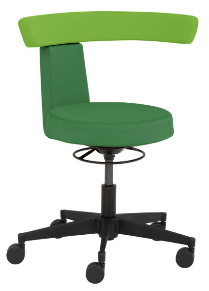 Tabouret pivotant fonctionnel Mayer Sitzmöbel , assise et dossier rembourrés, roulettes pour moquette, hauteur d'assise 40 - 48 cm, vert foncé/vert pomme, 1263_623