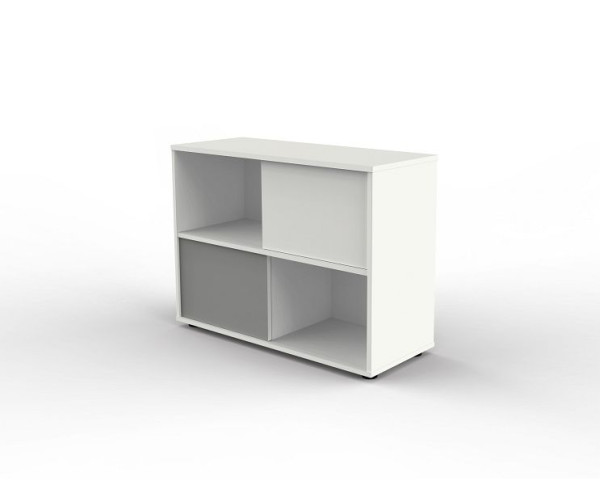 Kerkmann armoire à portes coulissantes avec portes réversibles en demi-largeur de compartiment, frais, L 1000 x P 400 x H 750 mm, blanc/graphite, 13446410