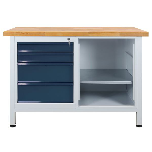 Etabli ADB 1 partie étagère + 4 tiroirs, dimensions : 1200x600x840mm (LxPxH), couleur table de travail : gris, RAL 7035, couleur tiroir : gris anthracite (RAL 7016), 42929