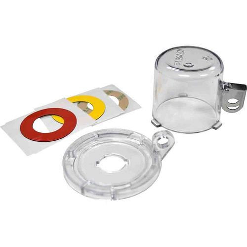 Serrure à bouton-poussoir DENIOS, transparente, H 49,60 x ∅ : 73,80 mm, taille de bouton 16 mm, 312019