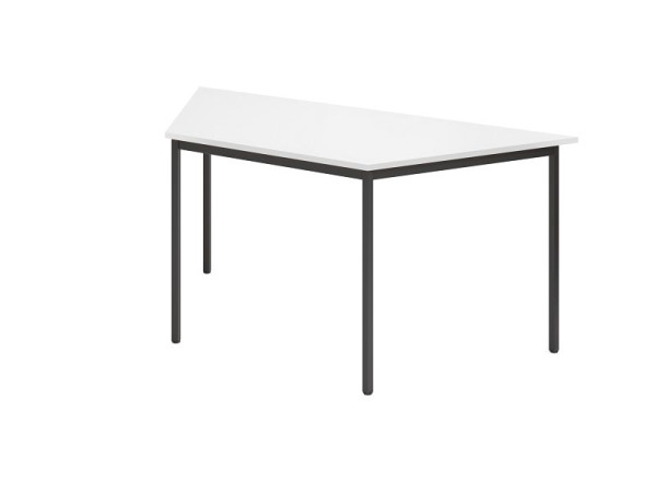 Table de réunion Hammerbacher Trapezium VT16, 160 x 69 cm, plateau : blanc, piètement noir à quatre pieds, tube carré 2,5 cm, hauteur de travail 72 cm, VVT16/W/P