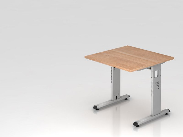 Bureau Hammerbacher pied C 80x80cm noyer/argent, hauteur de travail 65-85 cm, VOS08/N/S